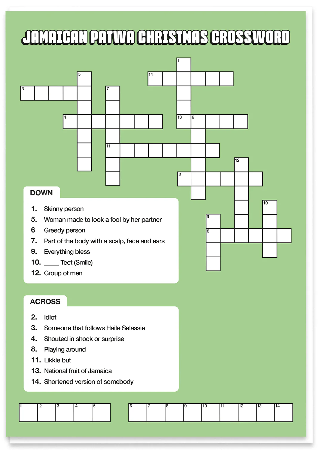 Jamaican Patwa Christmas Crossword